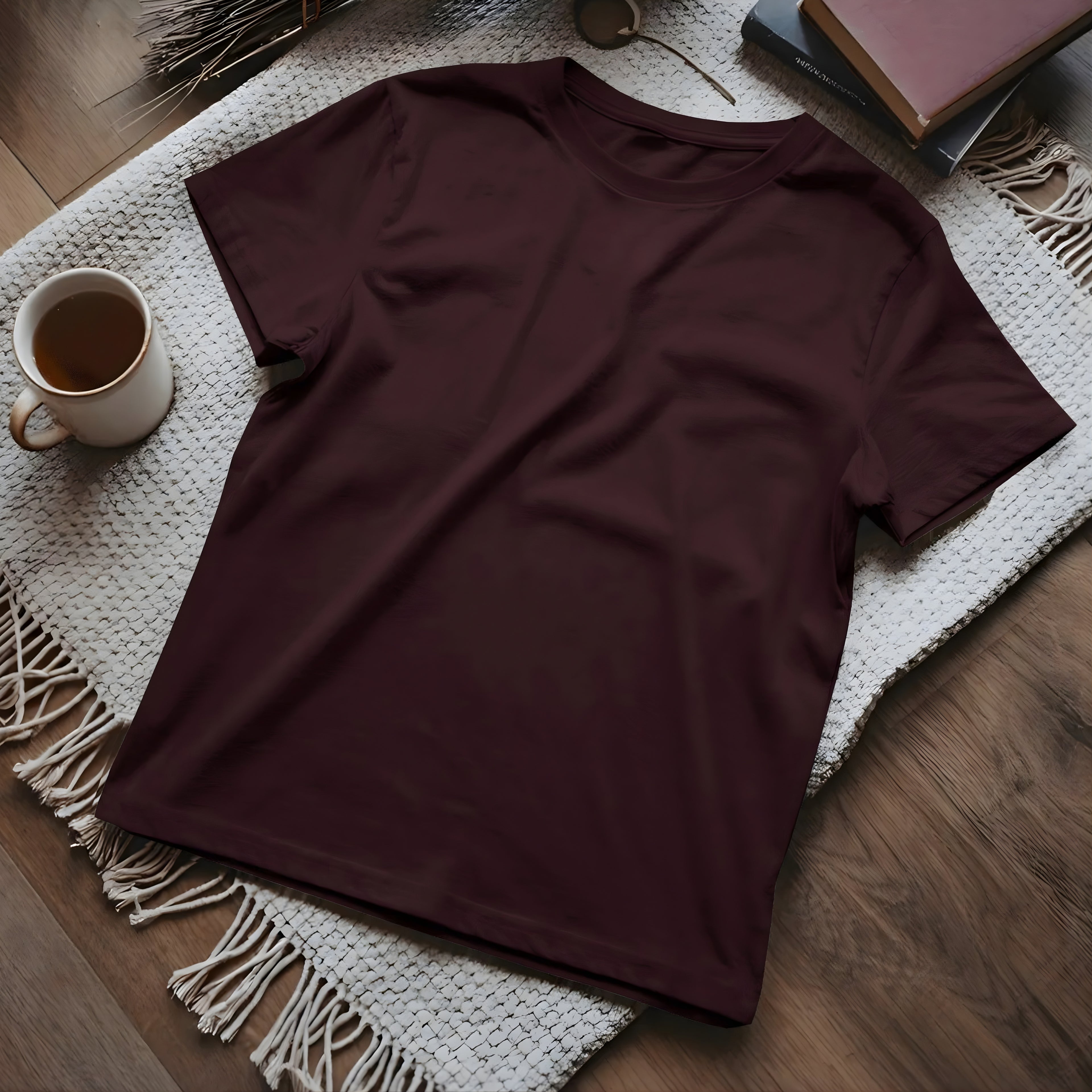 Half Sleeve Solid Premium Combed Cotton T-shirt- Deep Coffee