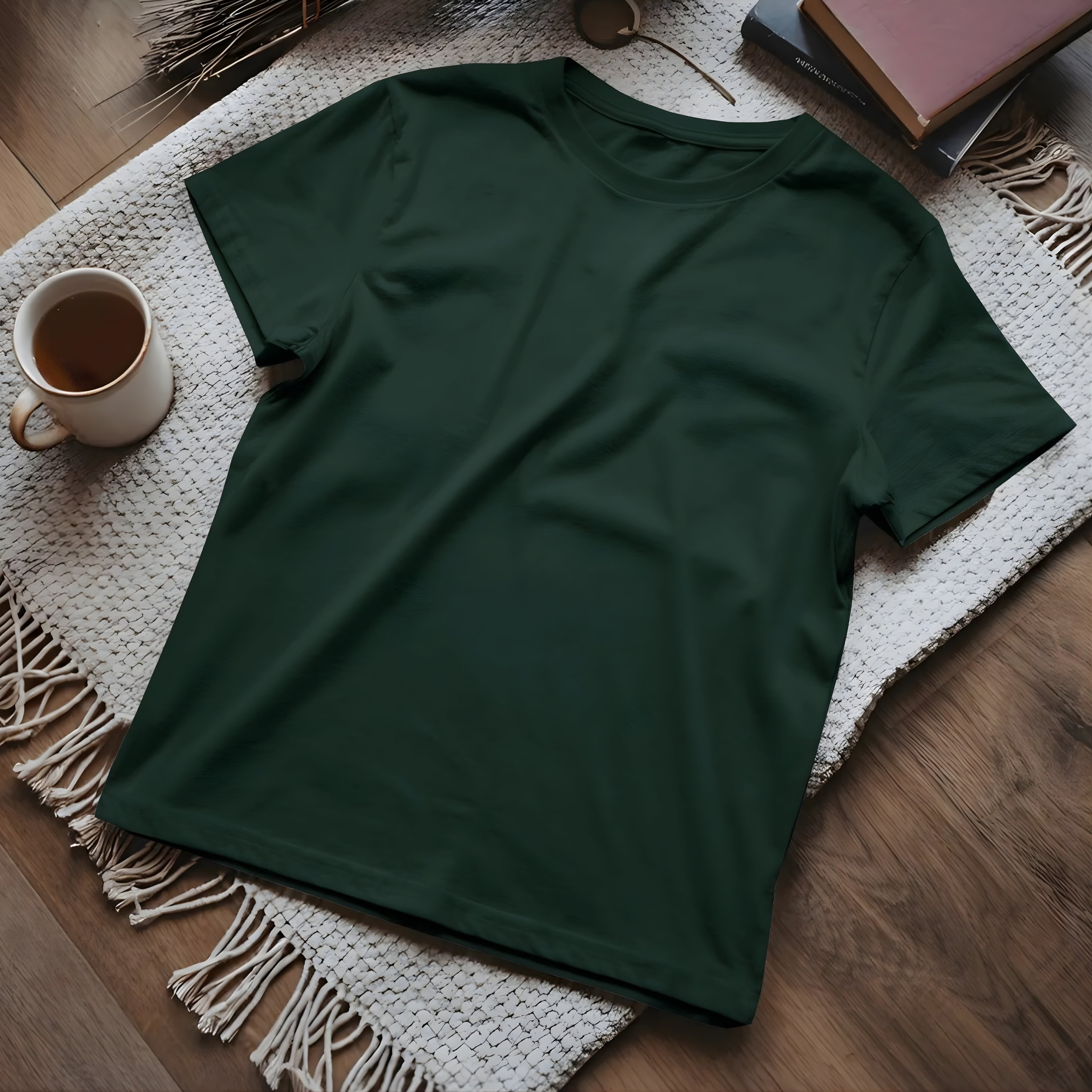 Half Sleeve Solid Premium Combed Cotton T-shirt- Bottle Green