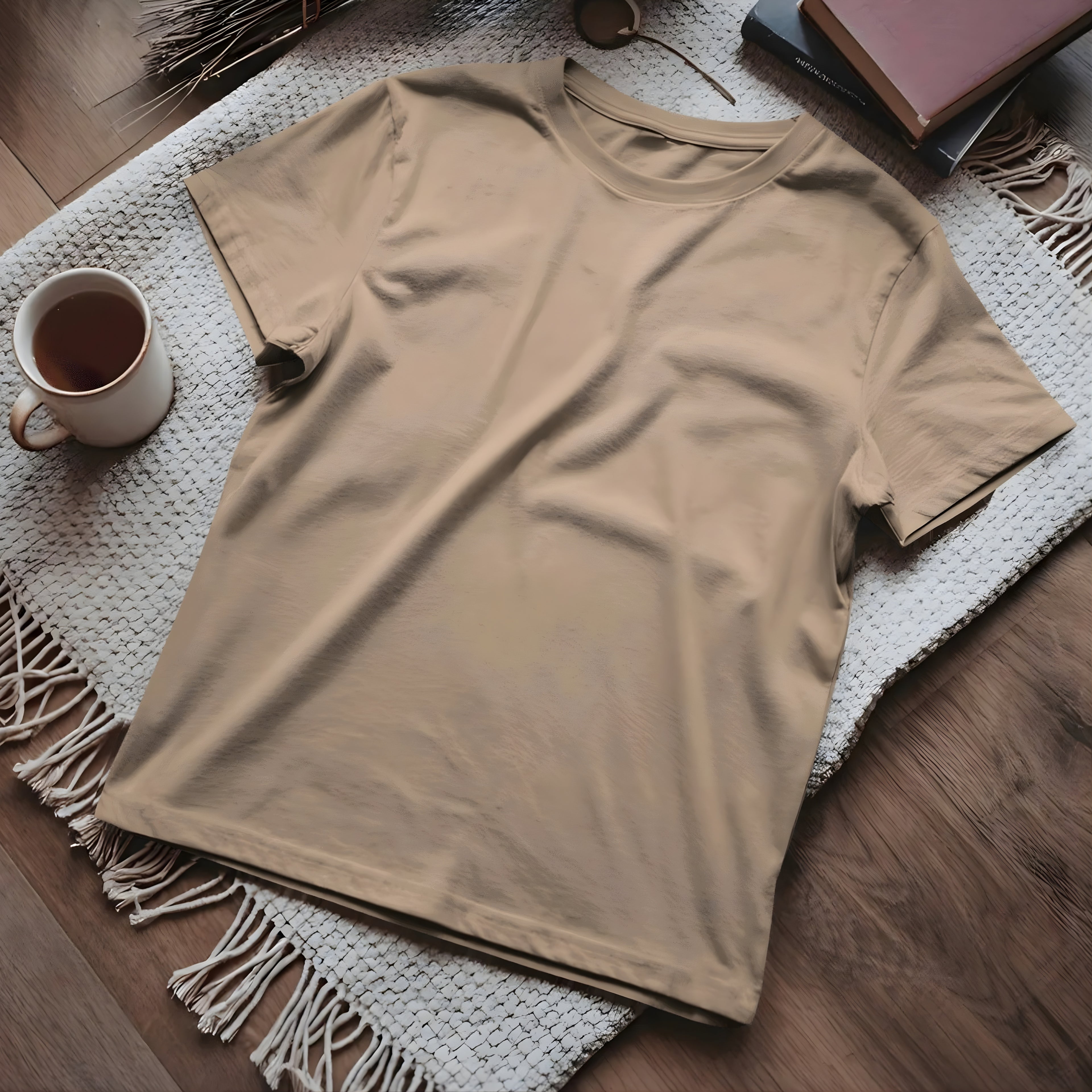 Half Sleeve Solid Premium Combed Cotton T-shirt- Biscuit